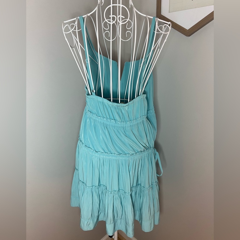 Ramy Brook Margot Tiered Mini Dress In Island Turquoise Tassel Size M - Picture 6 of 8